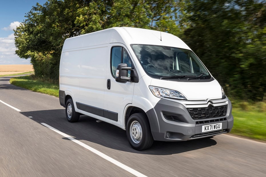 Citroen Relay 2022 model year, front view, white, driving