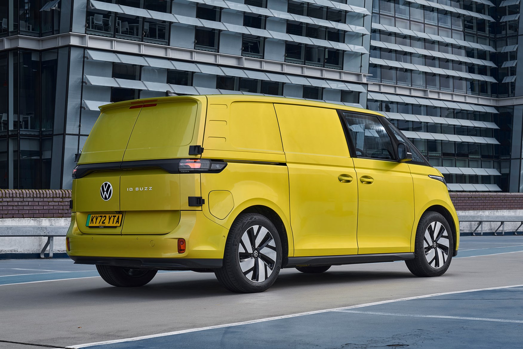 VW ID.Buzz Cargo electric van review - yellow, rear view