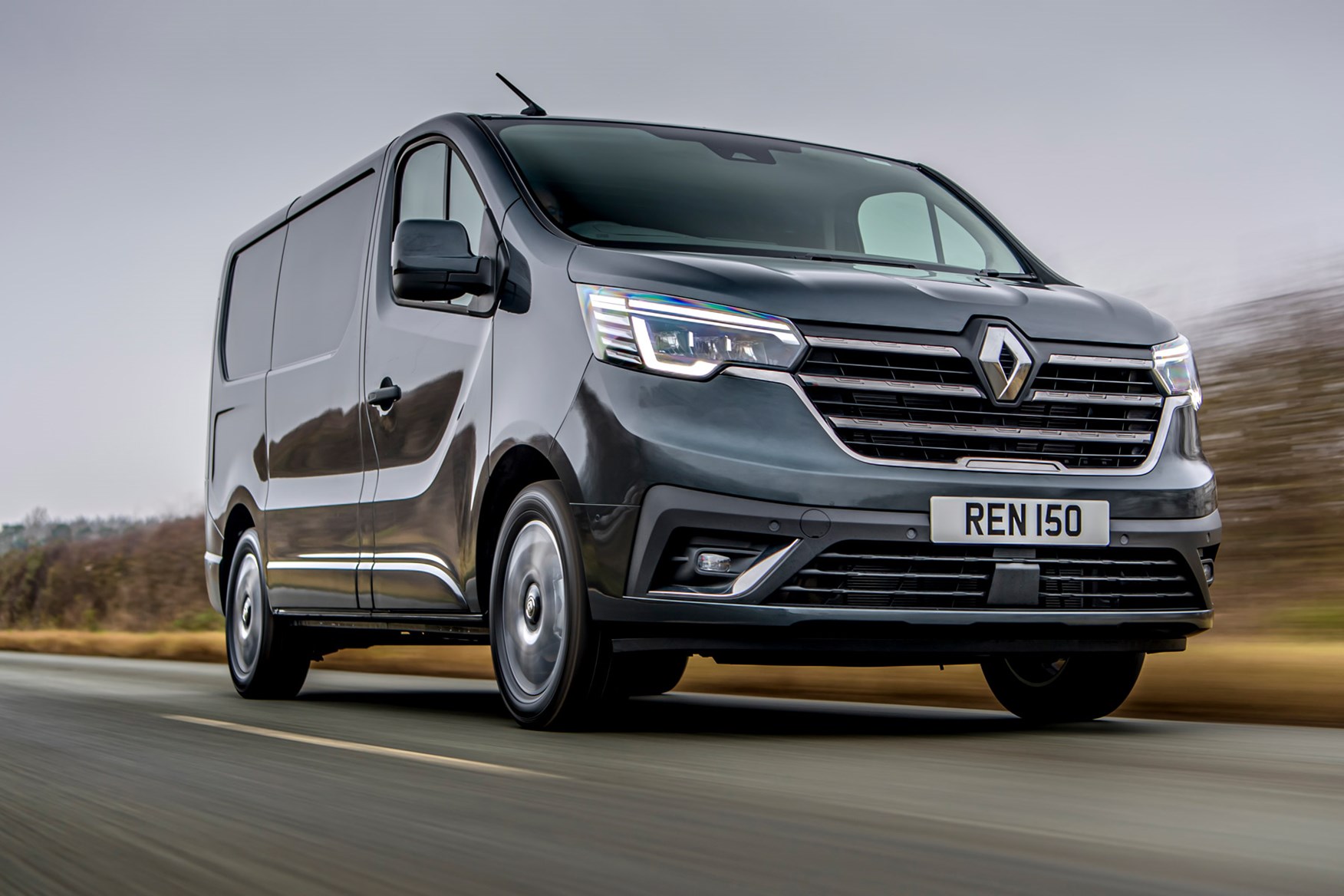Renault Trafic van review - 2022 facelift model, front, driving, low