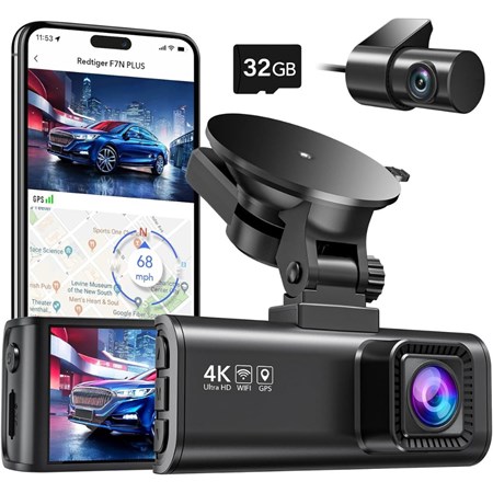 Dashcam 4K Doppia Con GPS, WiFi E Schermo IPS 2,4", Inclusa Scheda 32GB, Visione Notturna E Sensore G
