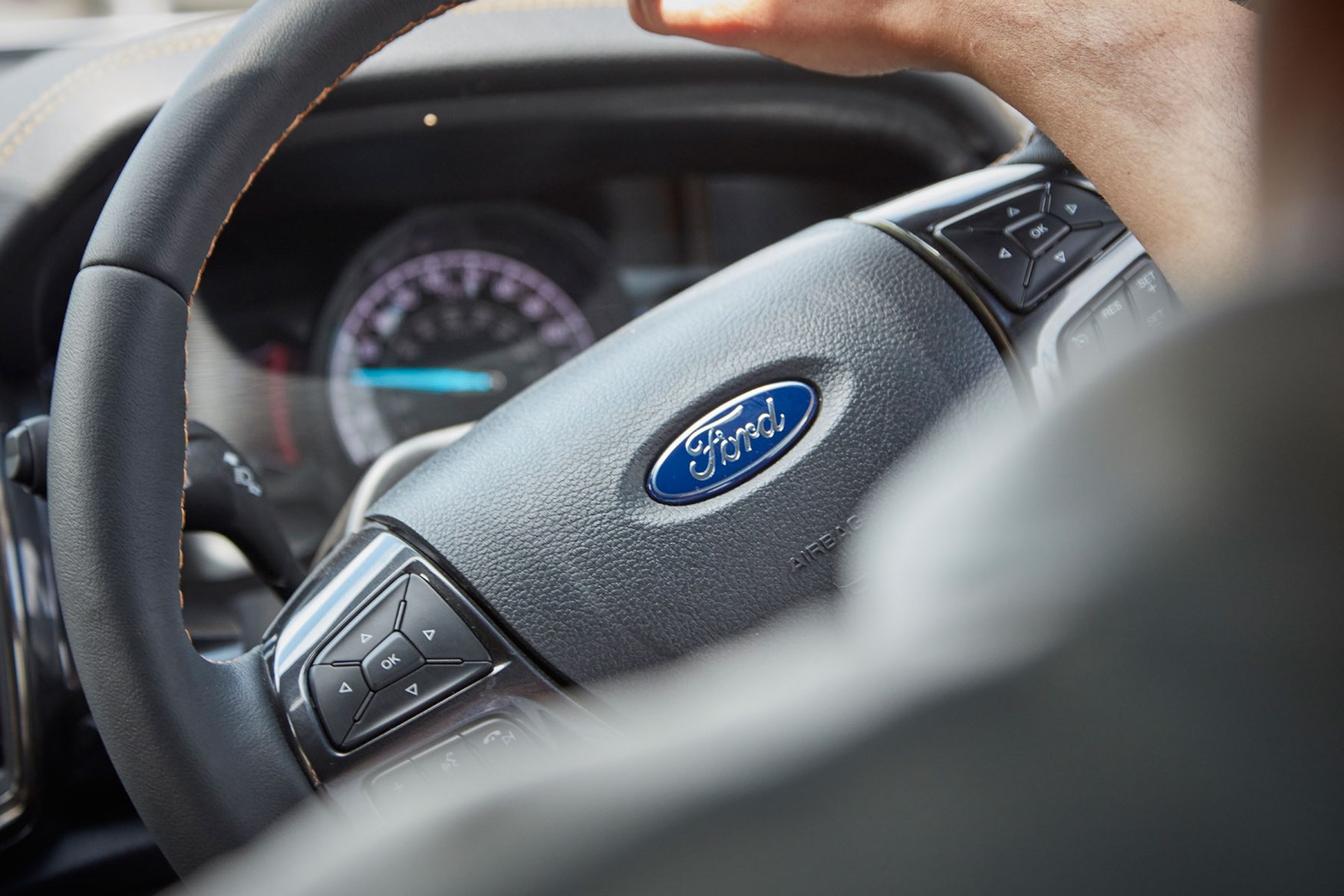 Ford Ranger review - 2019 facelift, view of steering wheel and dials over driver's shoulder