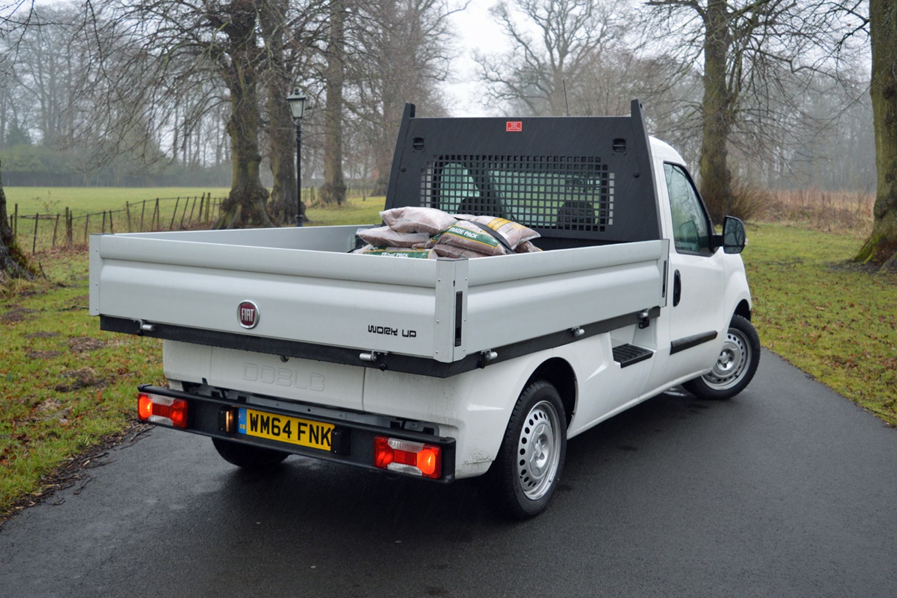 Fiat Doblo review - Work Up dropside pickup, rear view, white, 2015