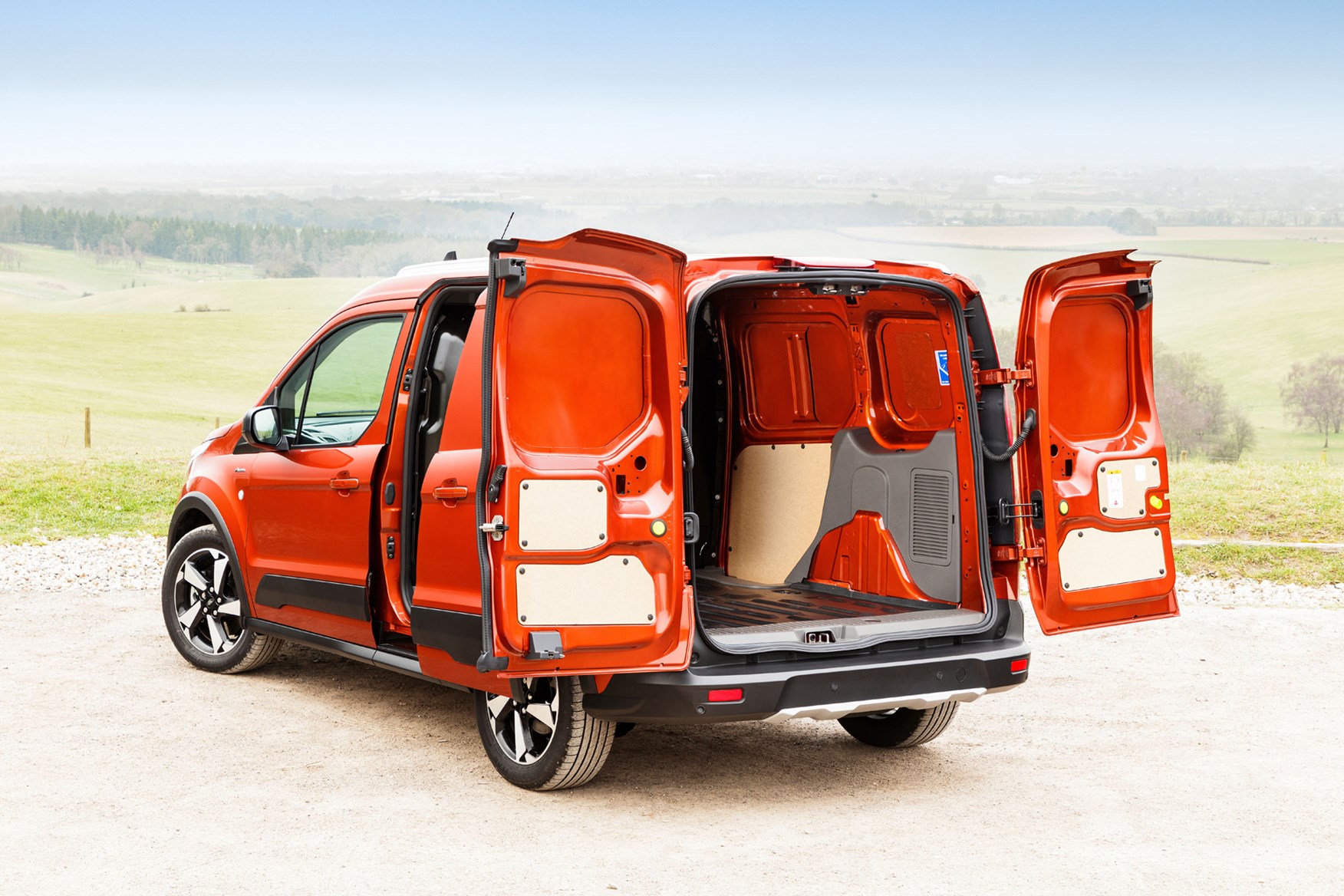 Ford Transit Connect Active review - rear view, Sedona Orange, doors open