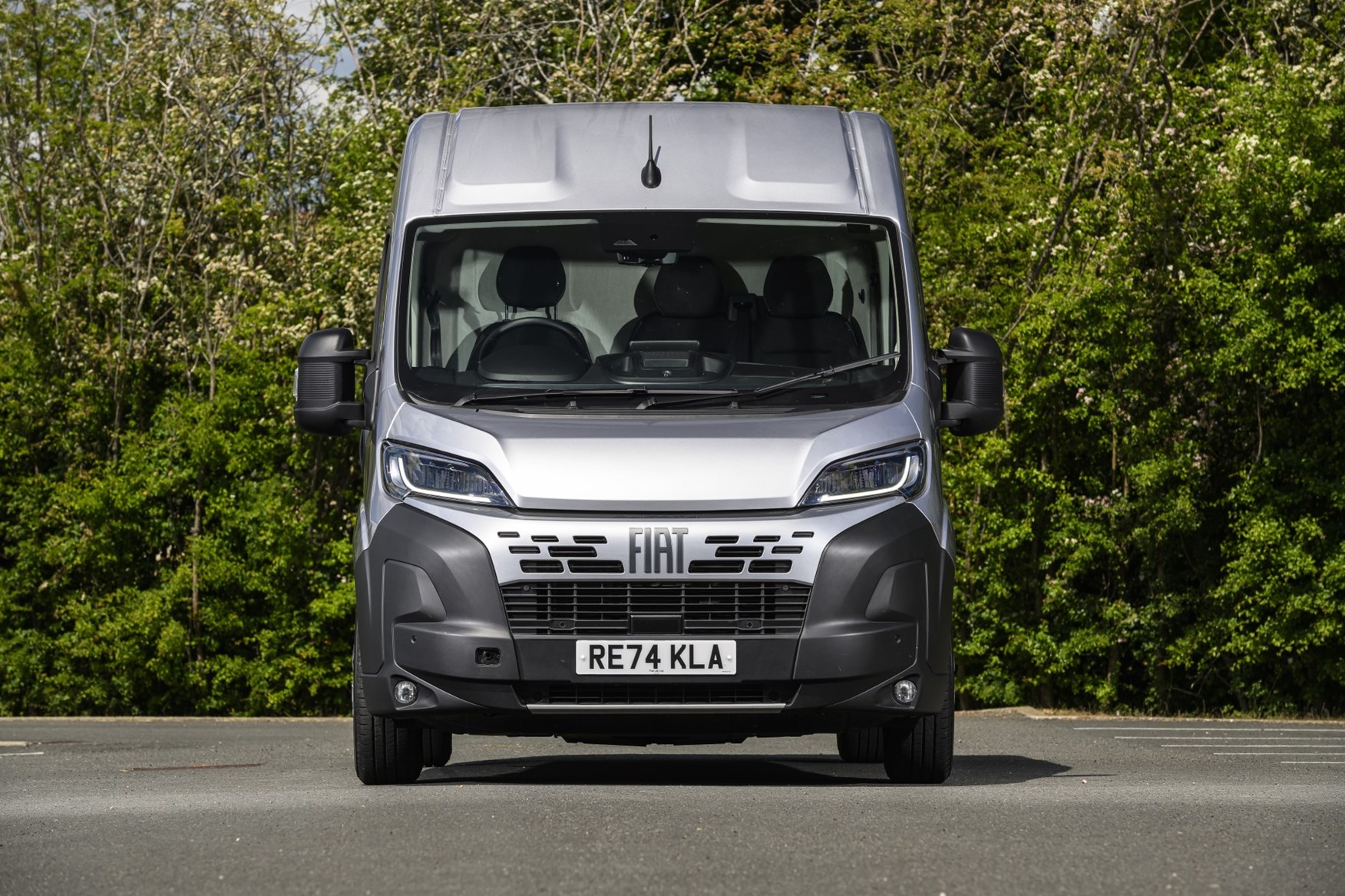 Image of a 2025 Fiat Ducato, in silver, viewed from the front