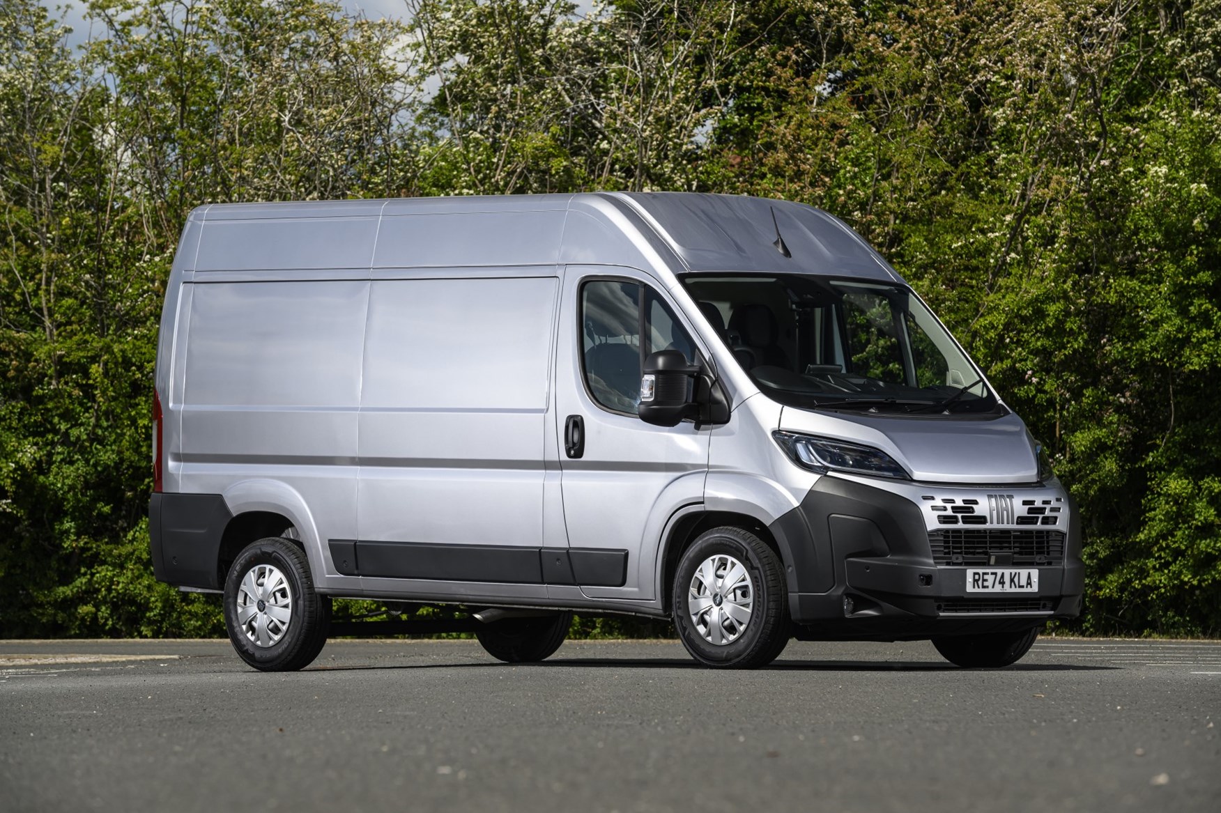 Image of a 2025 Fiat Ducato, in silver, viewed from the front right corner