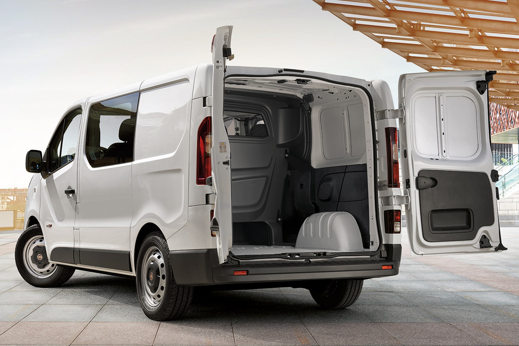 Fiat Talento review, 2020, crew van, rear view, doors open, white