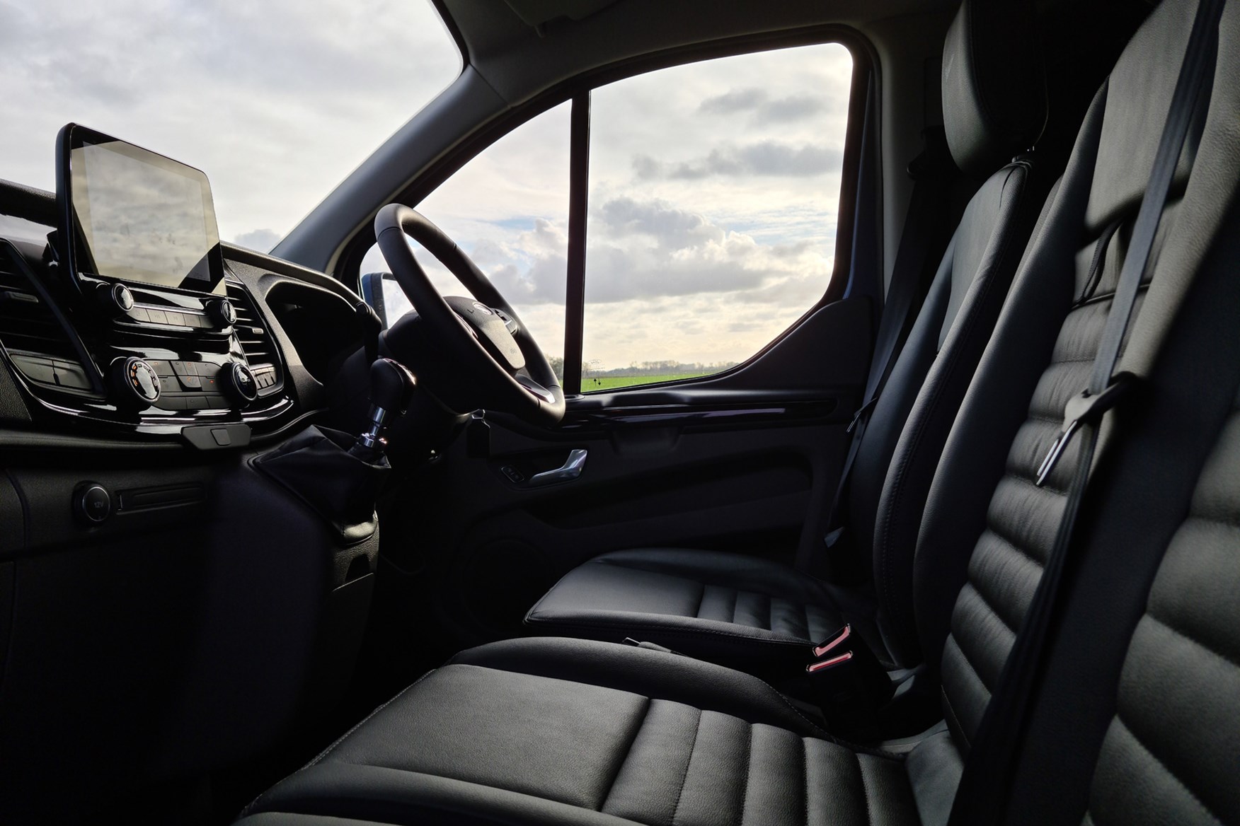 Ford Transit Custom Trail review, L2, DCiV, 2020, black leather front seats