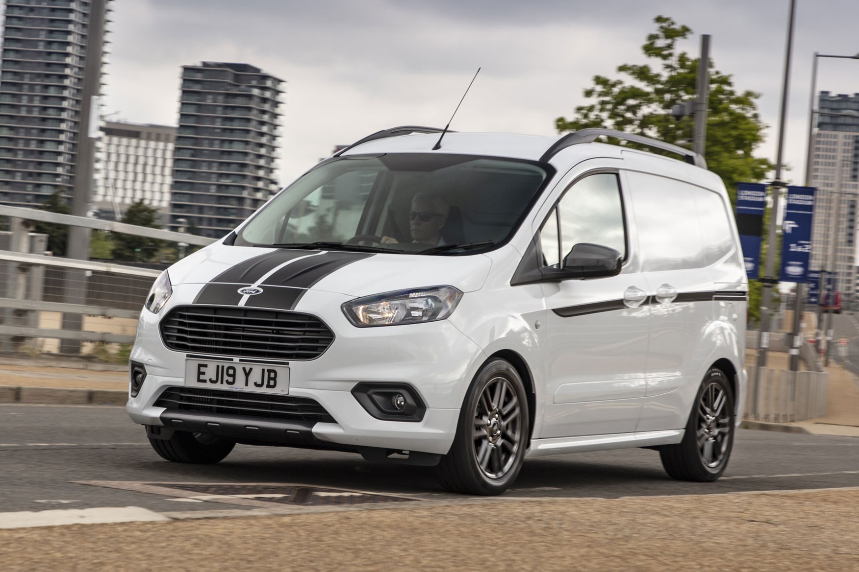 Ford Transit Courier review, 2019 facelift model, front view, white, driving, Sport