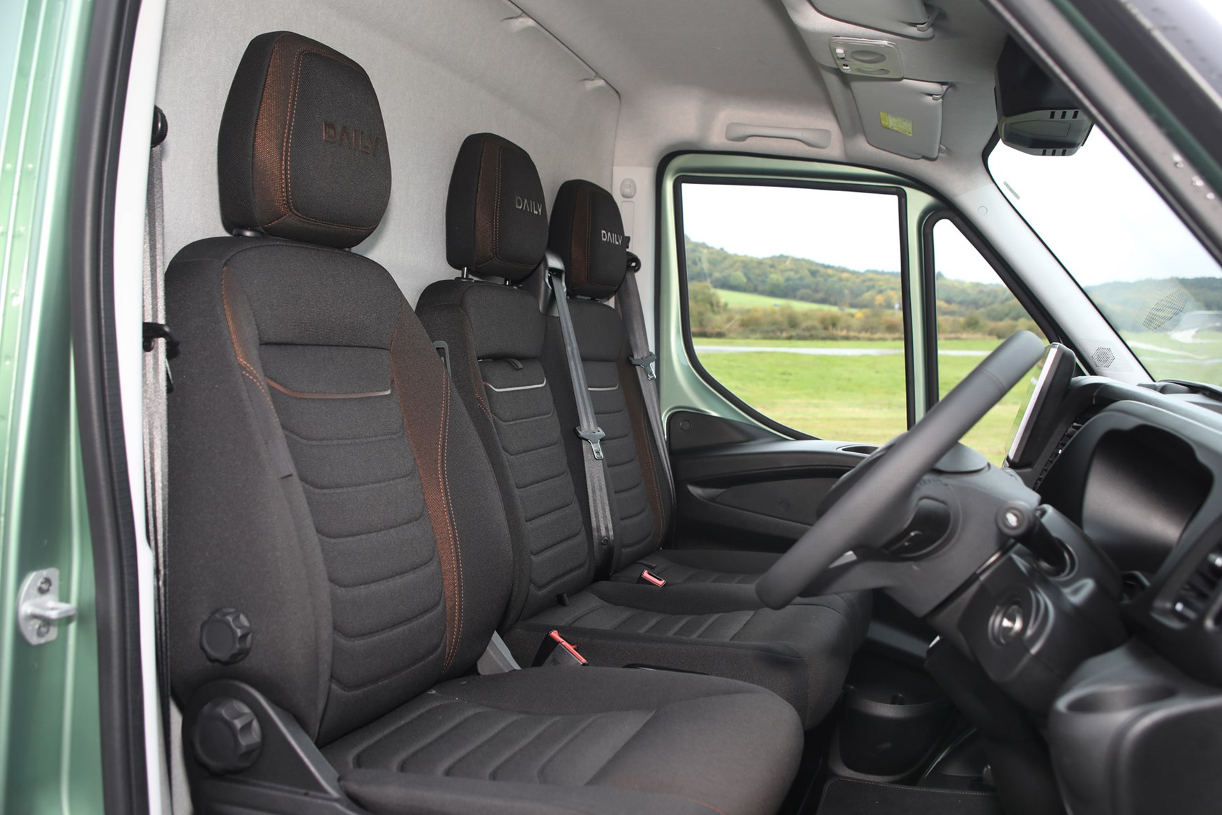 Iveco Daily review - MY24, cab interior showing seats and how close they are to the bulkhead