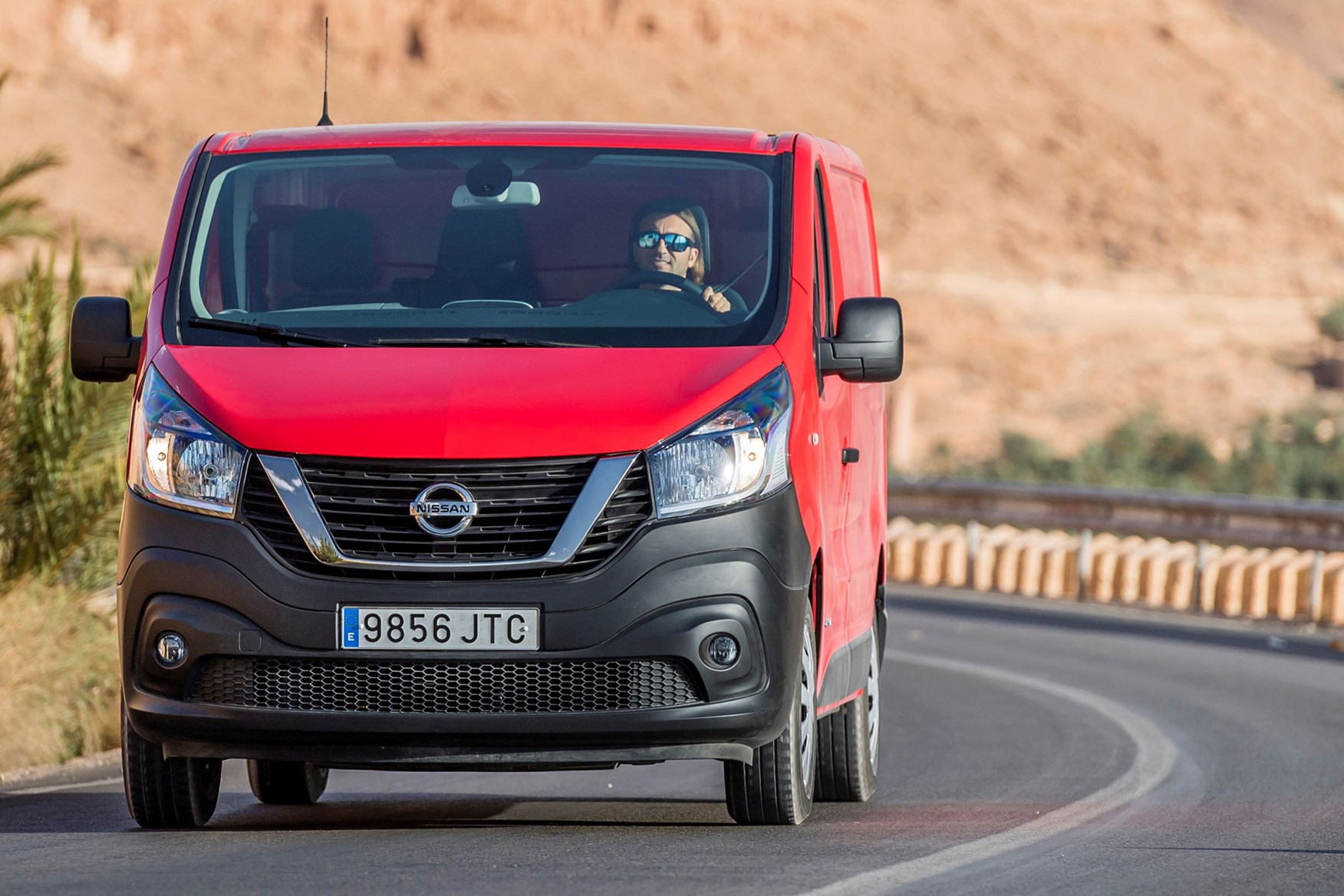 Nissan NV300 - red, driving in Morocco, front view, 2016