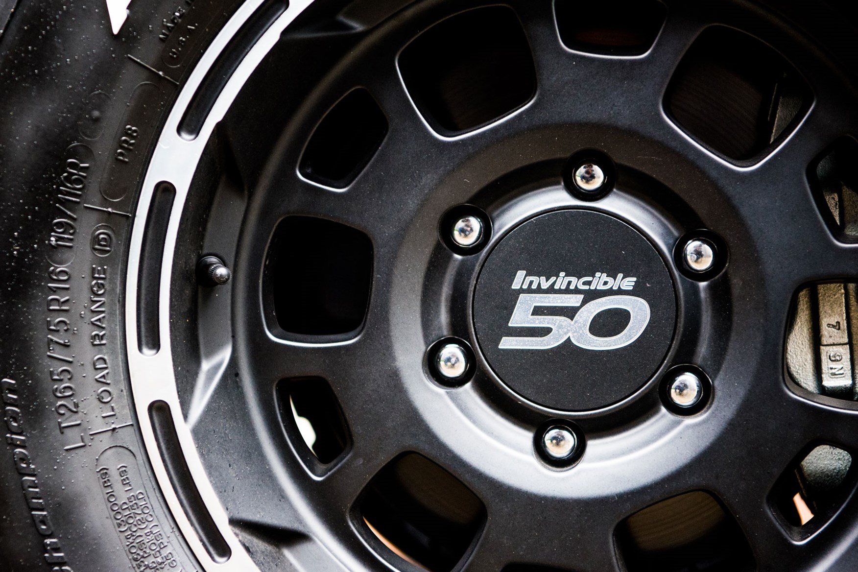 Toyota Hilux Invincible 50 review - wheel detail showing Invincible 50 centre cap