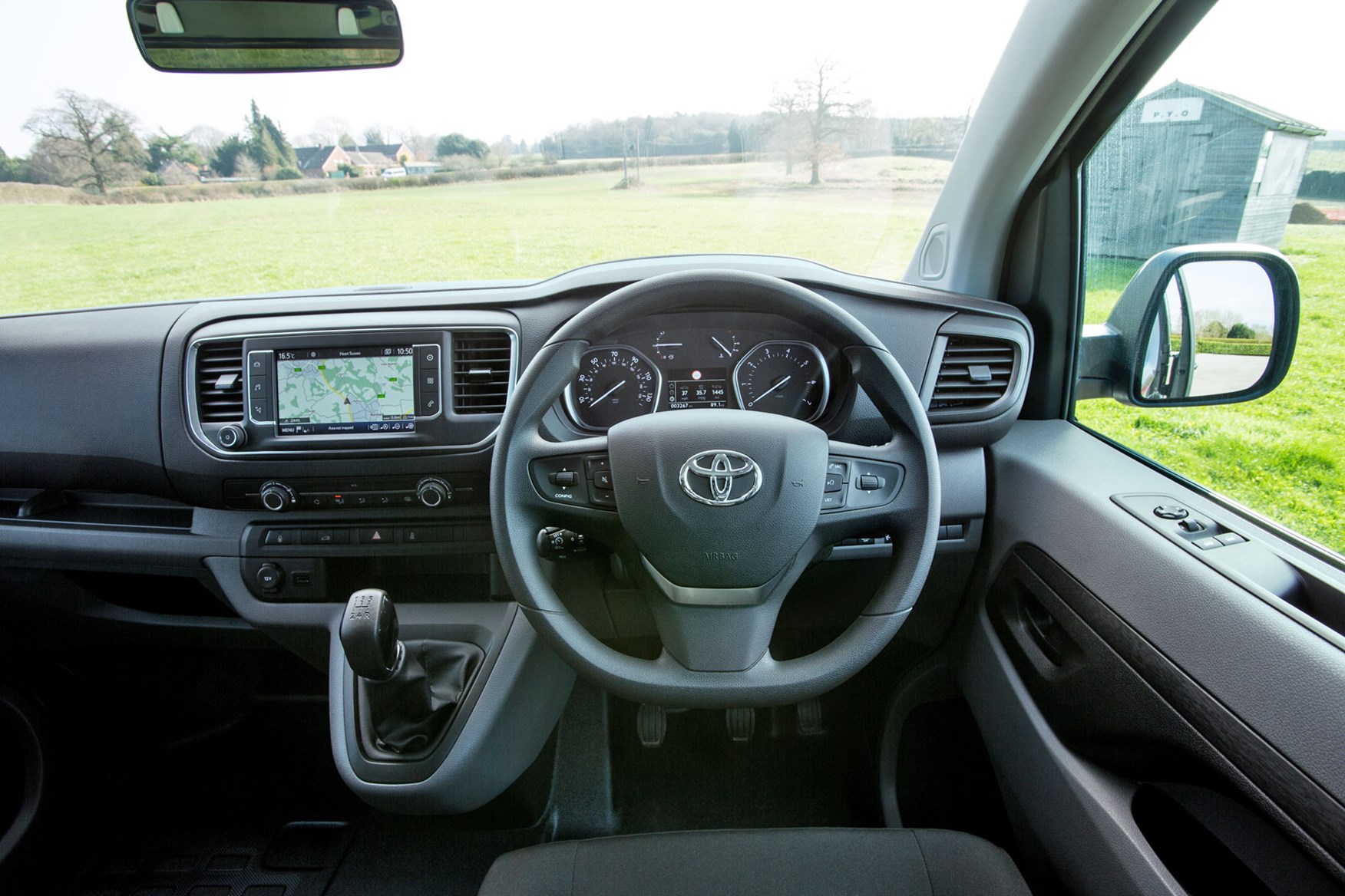 Toyota Proace review - cab interior, steering wheel, dials, infotainment, 2018