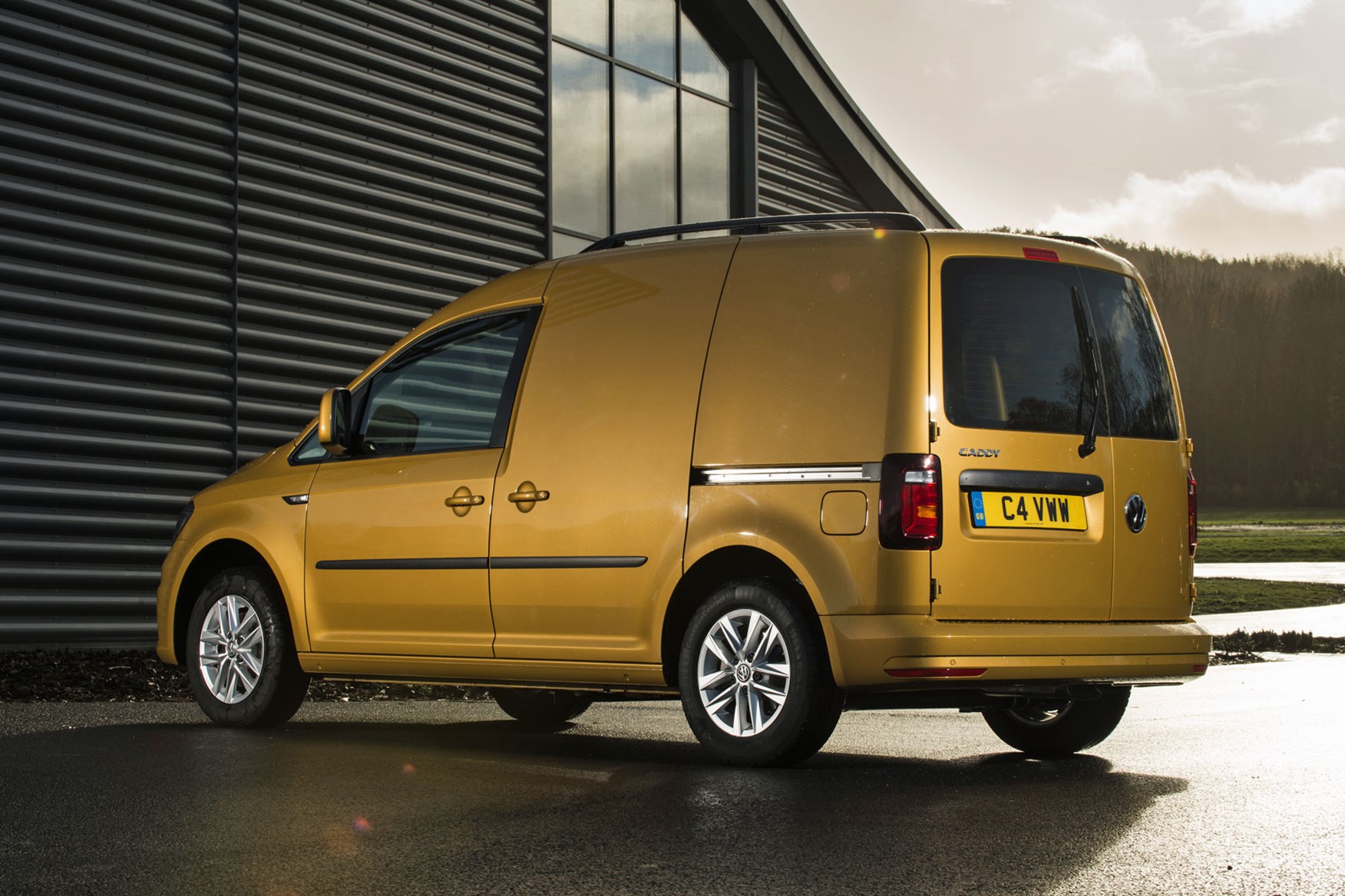 VW Caddy review - 2018 model, rear view, yellow