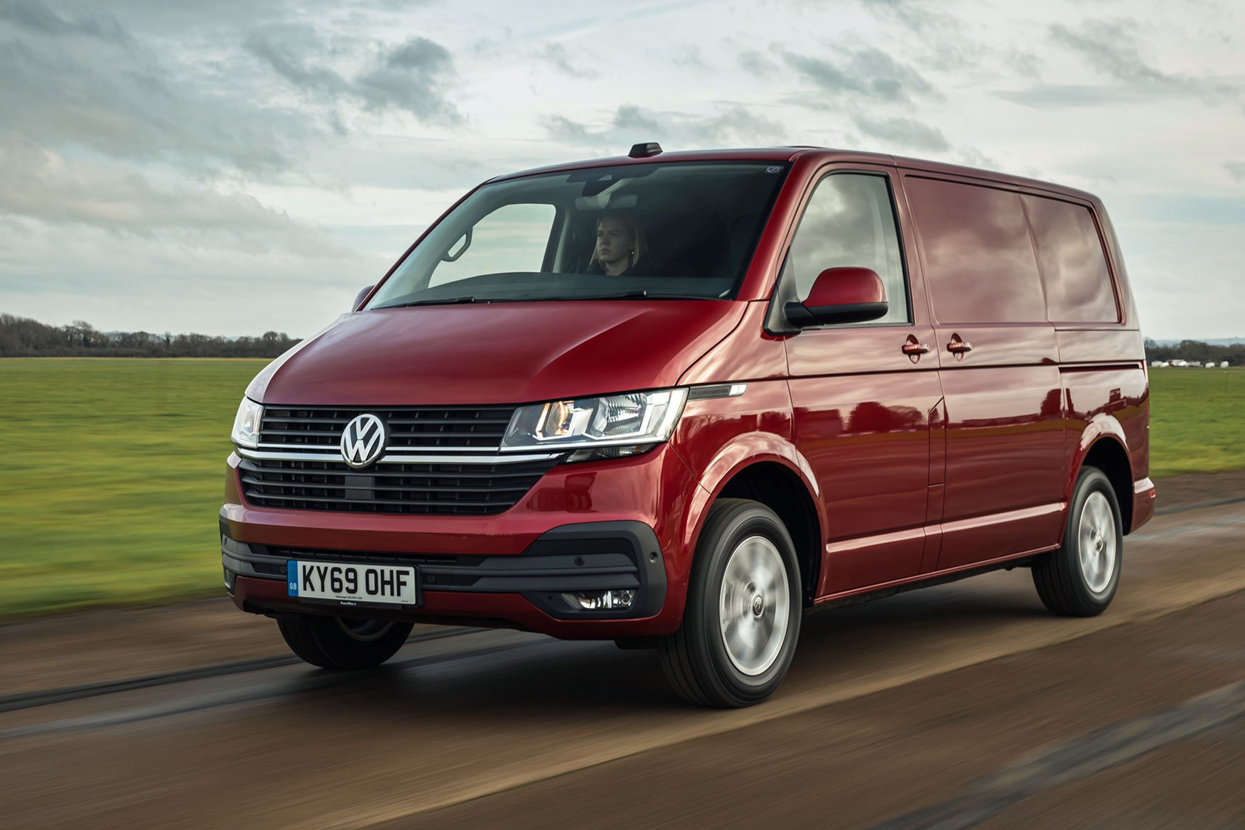 Volkswagen Transporter review, T6.1, 2020, red, front view, driving