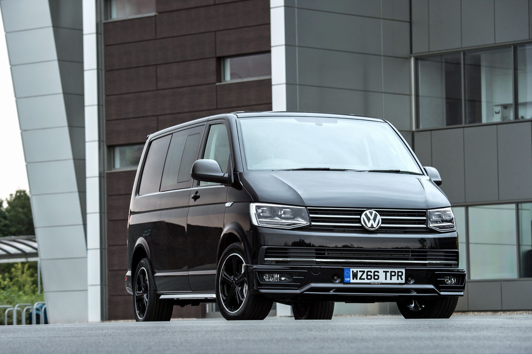 VW Transporter T6 Sportline review - kombi, black, front view