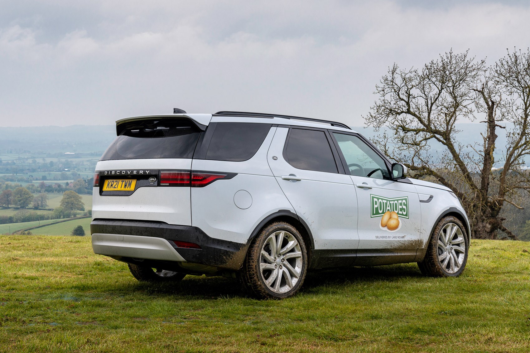 Land Rover Discovery Commercial 4x4 review, 2021, rear view, white, on top of hill