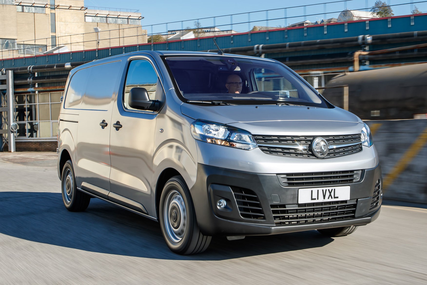 Vauxhall Vivaro review - front view, driving, silver, sunshine, 2020