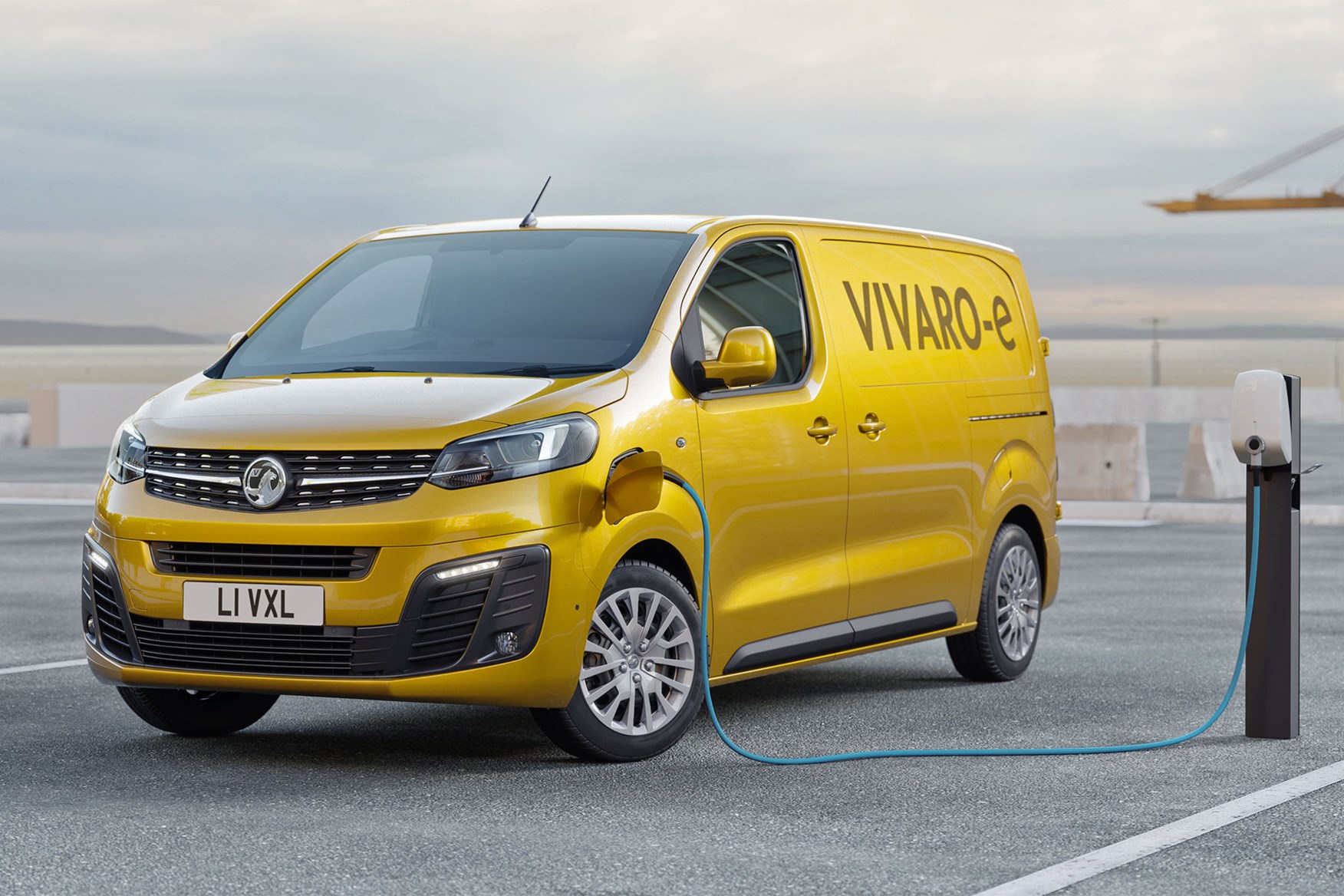 Vauxhall Vivaro-e electric van - charging, yellow, on sale in 2020
