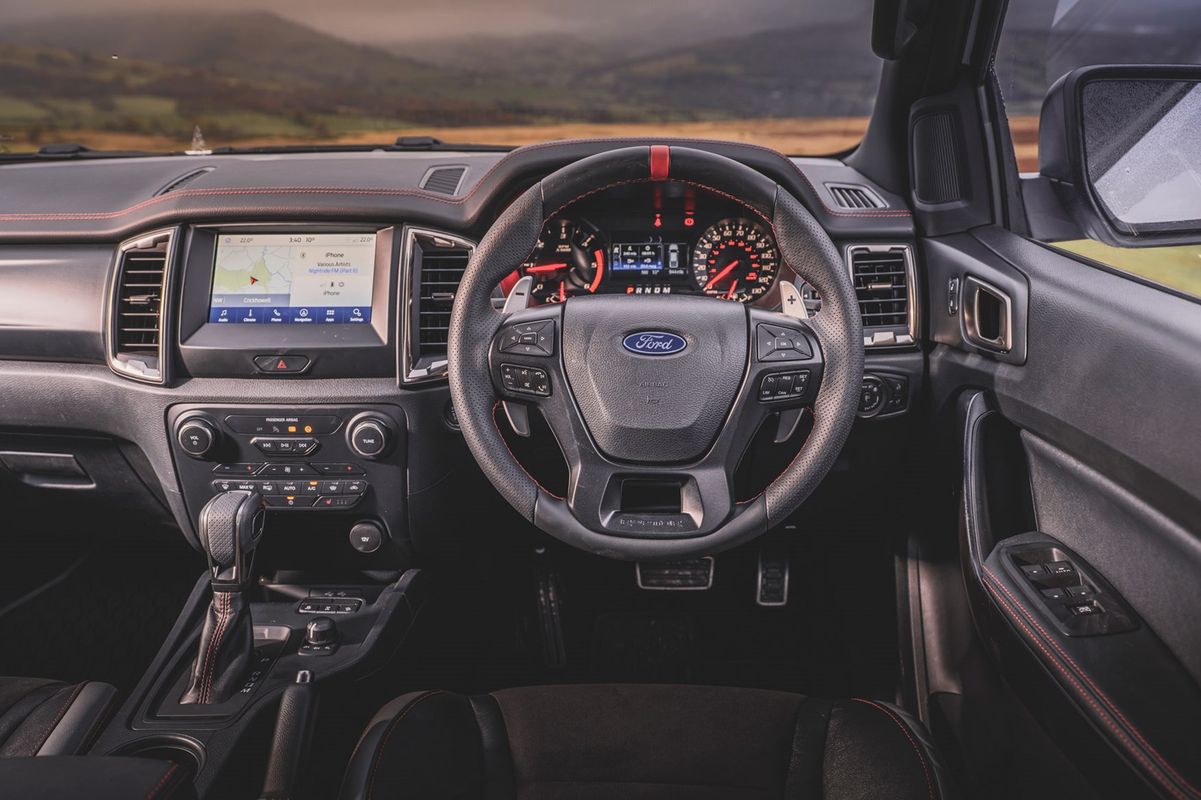 Ford Ranger Raptor review - Special Edition interior, steering wheel, dashboard, red stitching