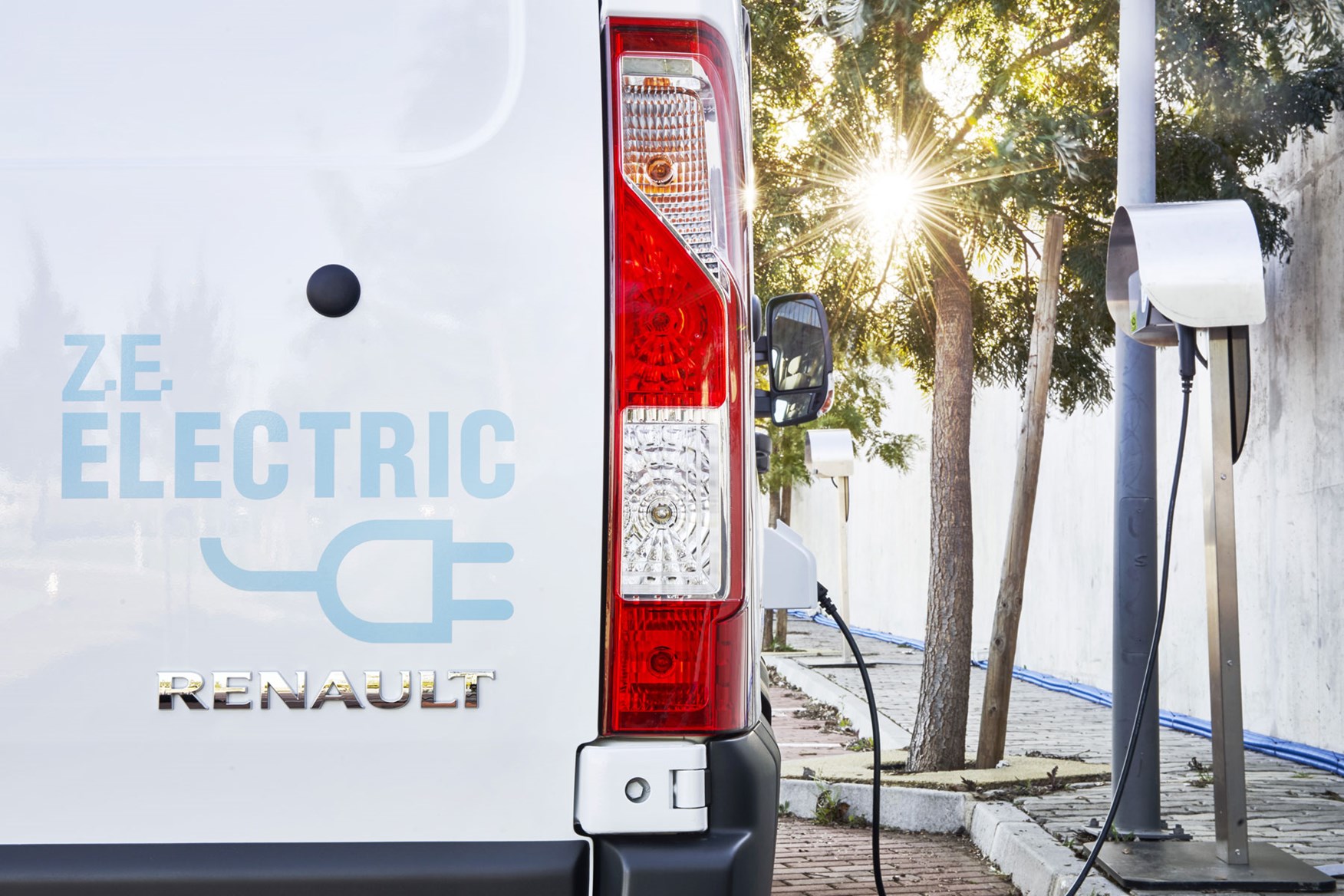 Renault Master ZE electric van review, 2020 - electric graphic on rear door, close up