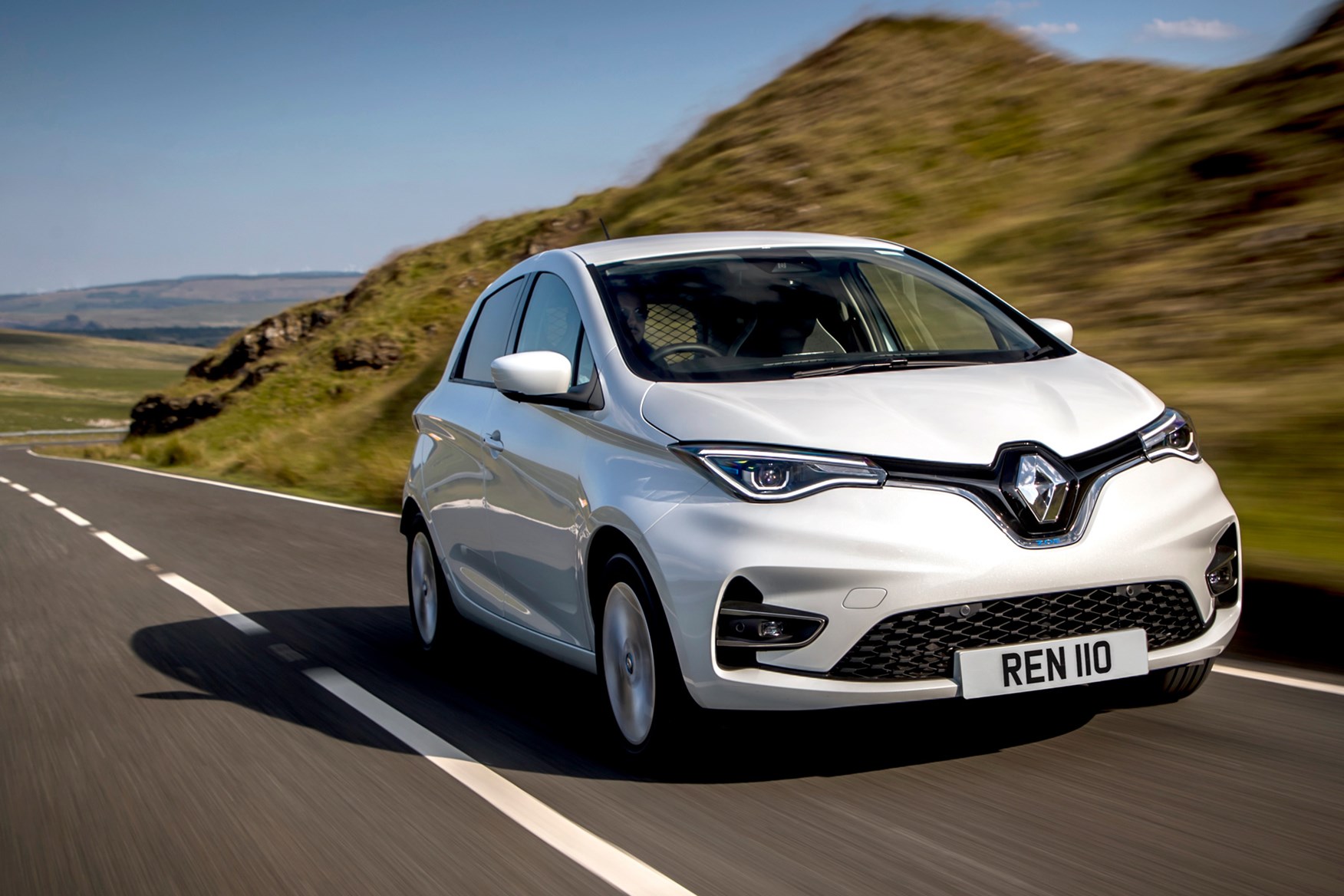 Renault Zoe Van review, 2020, front view, white, driving