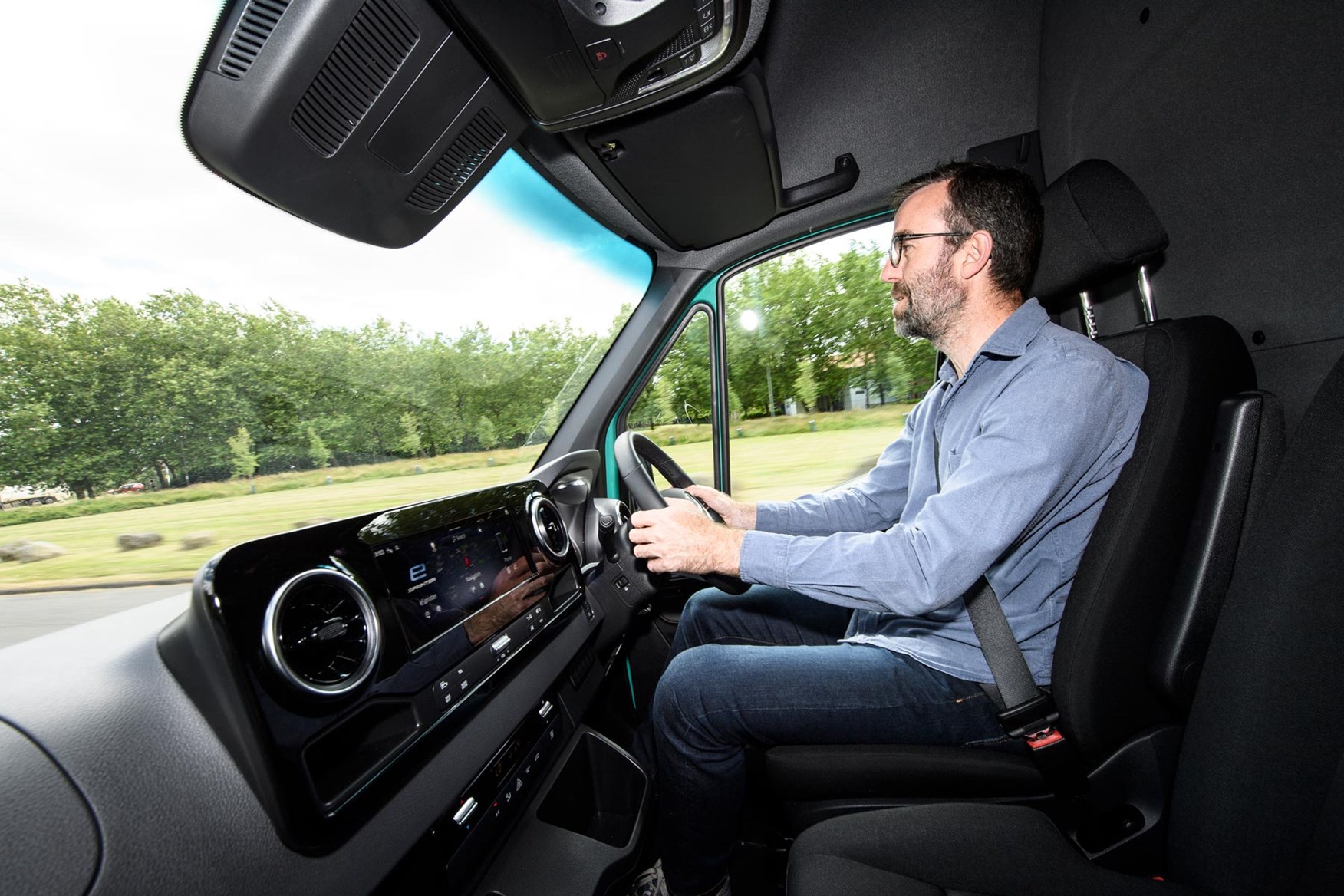 The central screen in the eSprinter dominates the dash and looks great.