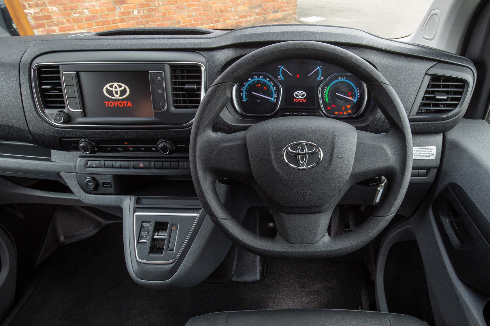 Toyota Proace Electric van review, cab interior, driver's view of steering wheel and dashboard