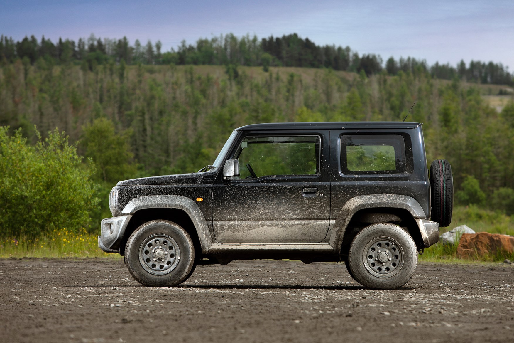 Suzuki Jimny commercial 4x4 review, 2021, side view, black