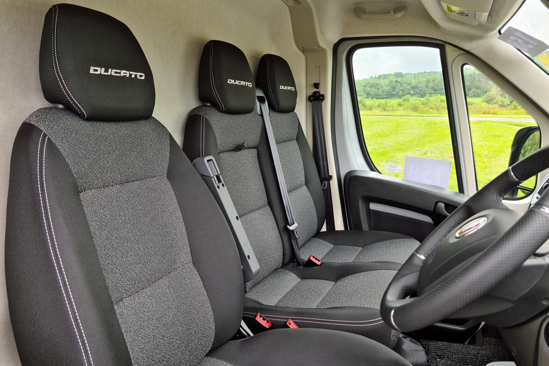 Fiat E-Ducato review - eTecnico seats with headrest embroidery