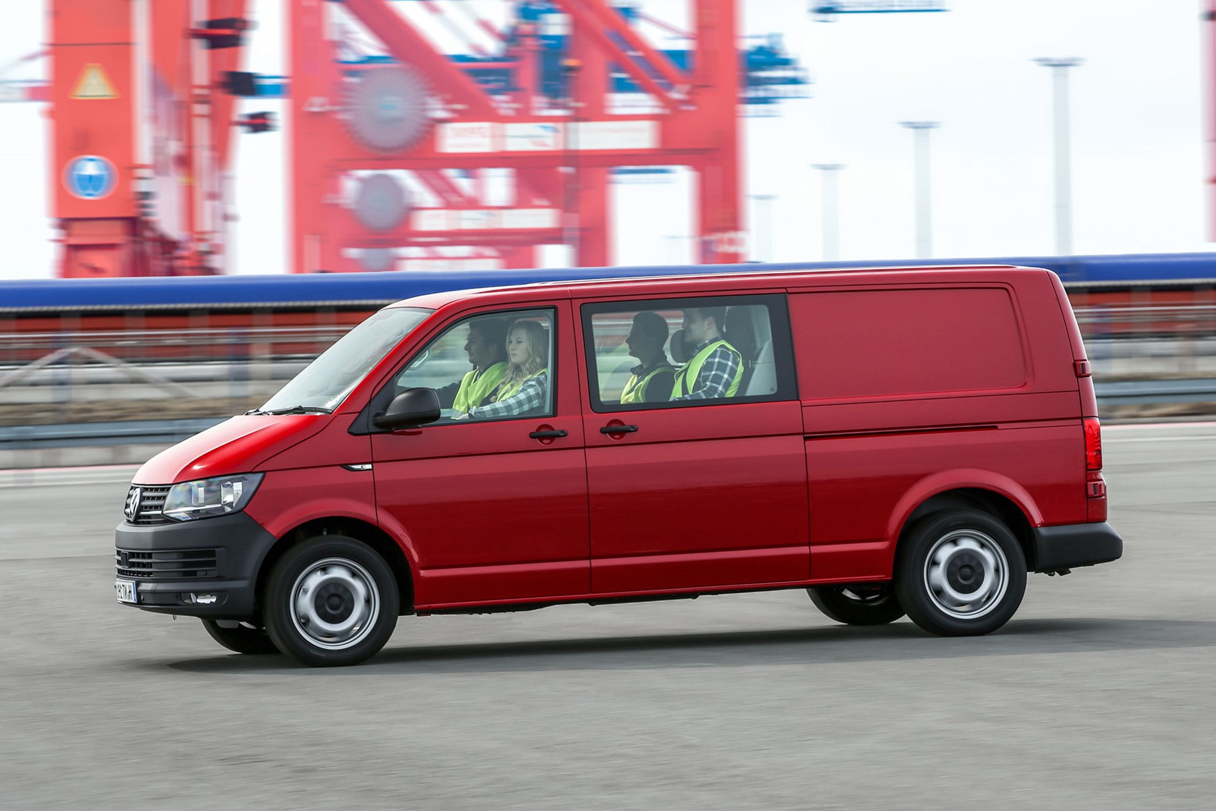 VW Transporter T6 LWB Low roof kombi, driving, red