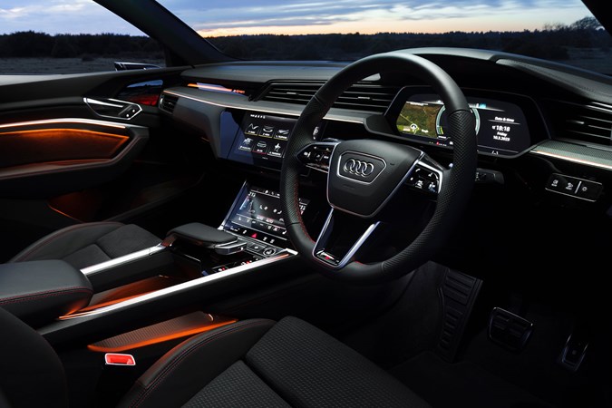 Audi Q8 E-Tron Sportback review - interior from driver's side, infotainment screens