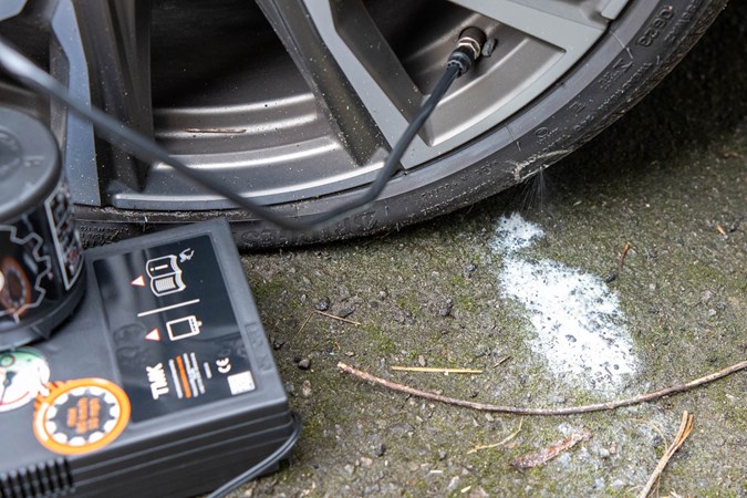 Tirefit sealant sprays out of puncture