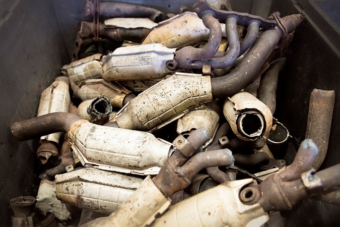 A pile of used catalytic converters