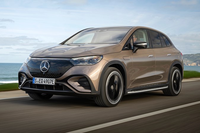 Mercedes-Benz EQE SUV driving front 3/4