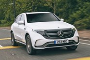 White 2019 Mercedes-Benz EQC front three-quarter driving