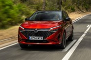 Nissan Qashqai (2025) review: front three quarter driving, red paint