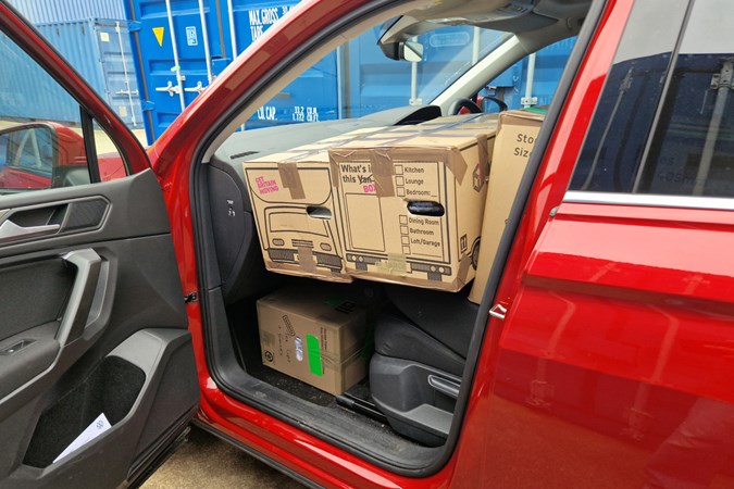 VW Tiguan Allspace long-term test - fold-flat front seat useful for loading lots and lots and lots of boxes