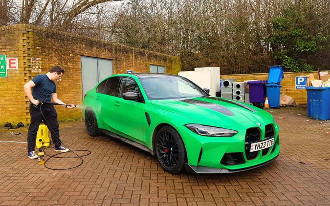 Ryan Gilmore cleaning BMW M3 CS with Karcher K2 pressure washer