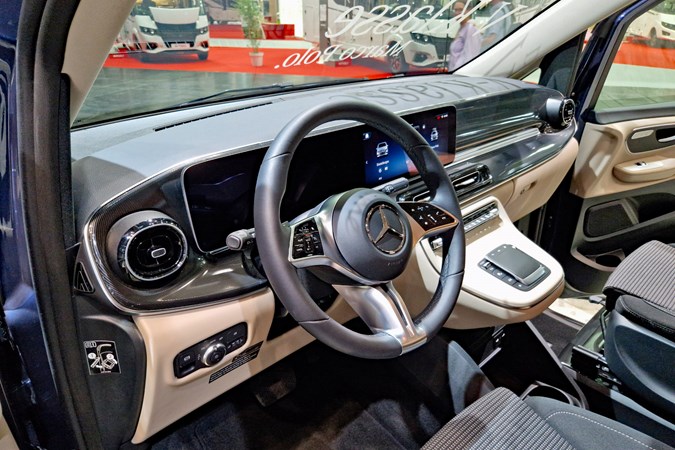 Mercedes Marco Polo facelift campervan at 2023 Dusseldorf Caravan Salon - steering wheel, dashboard