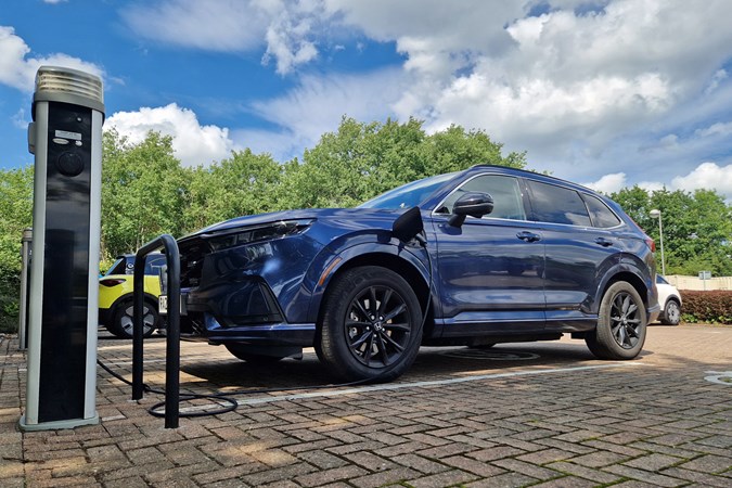 Honda CR-V e:PHEV long-term test on Parkers, front, plugged in to charge