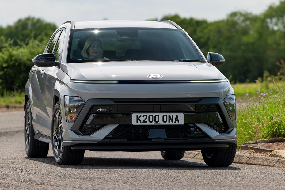 The most economical SUVs 2024: Hyundai Kona, front three quarter cornering