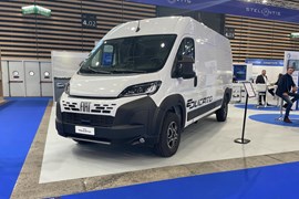 The Fiat E-Ducato appeared on the Stellantis Solutrans stand.