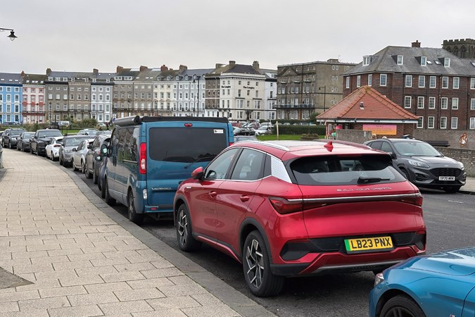 BYD Atto 3 in Whitby near hotels and the sea