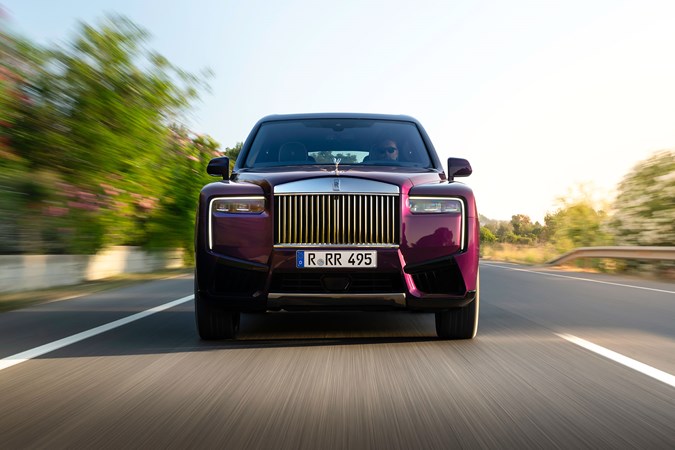 Rolls-Royce Cullinan (2024) review: front driving, purple paint