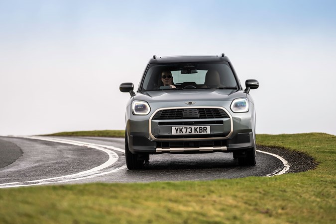 MINI Countryman (2024) review: front cornering, silver paint, British country road