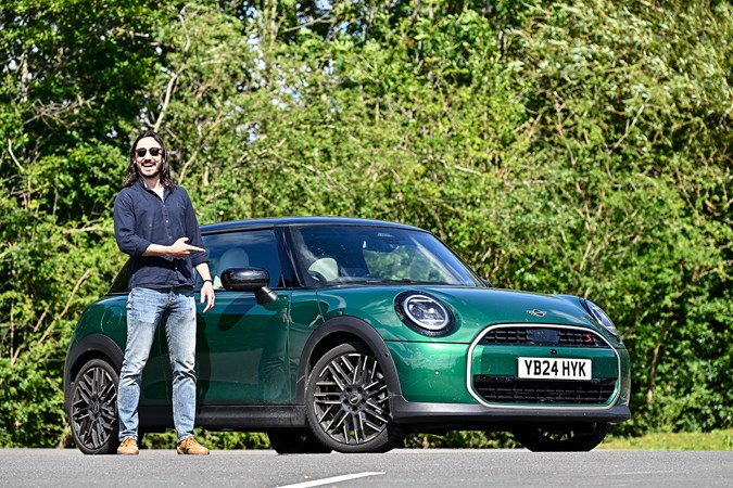 MINI Cooper S long-term test: header image, Luke Wilkinson standing with car, front three quarter static, green paint