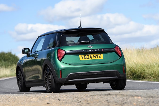 MINI Cooper S long-term test: rear three quarter cornering, low angle, green paint