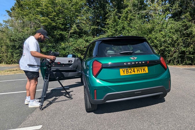 MINI Cooper S long-term test: rear three quarter static, green paint, Tej Bhola filming