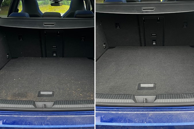 Before and after cleaning a car's boot with the Henry Quick