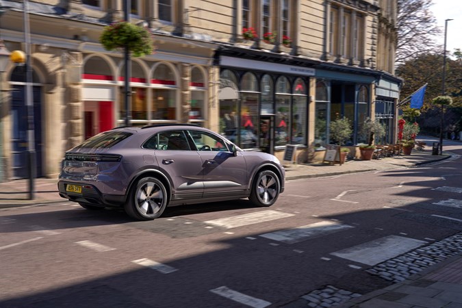 Porsche Macan Electric (2024) review: driving, rear, Provence colour